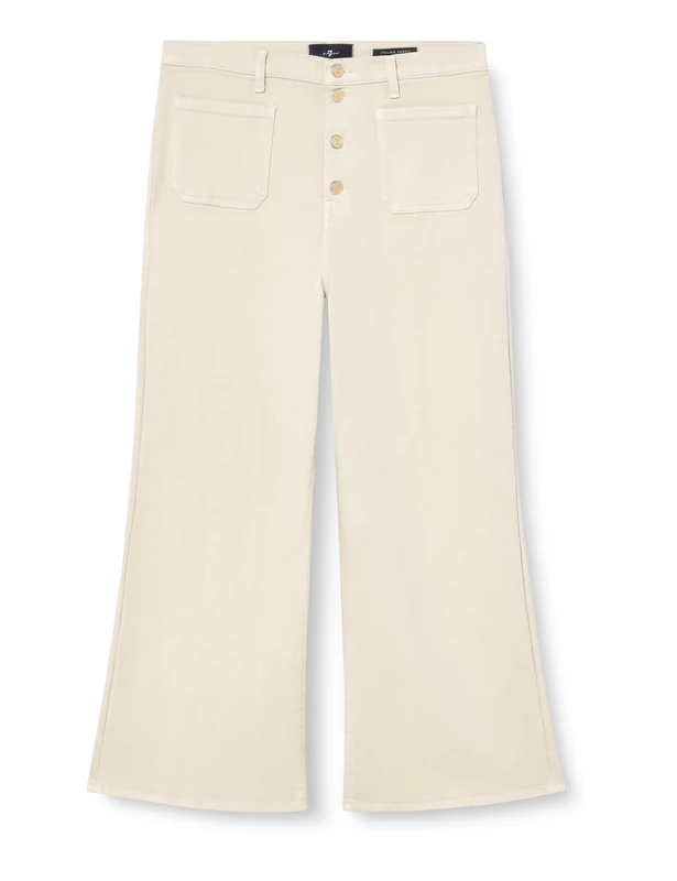 7 For All Mankind Women's Ultra High Rise Cropped Jo Creme with Exposed Buttons&Patch Pockets Pants, White, 28 W - Image 1
