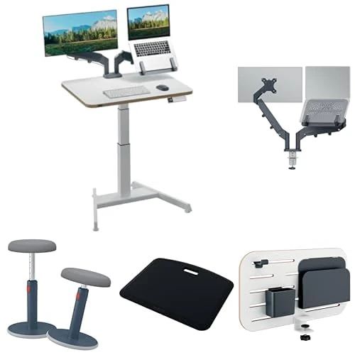 Leitz Ergo Compact Workstation Pro - Monitor & Laptop, Height-adjustable, electric sit/stand desk, standing desk in a set with 4 Ergo products, for office, desk sharing & home office