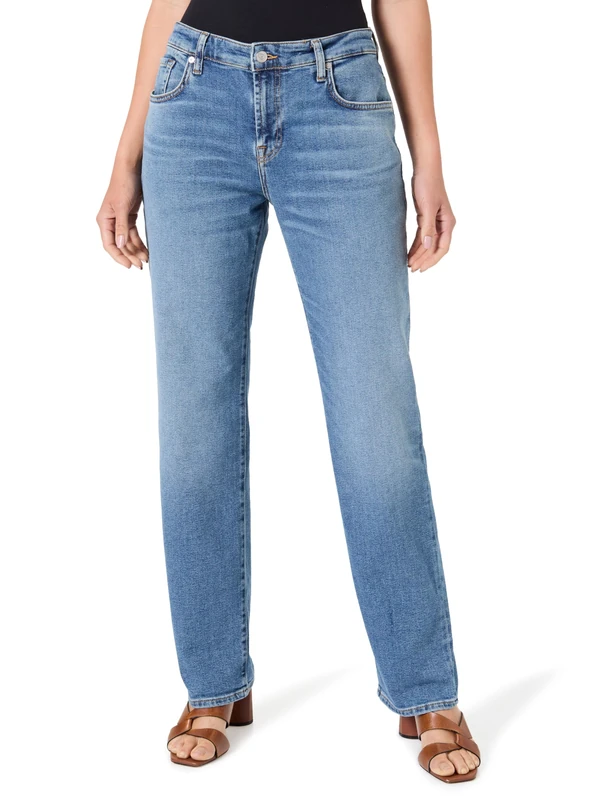 7 For All Mankind Women's Calie Straight Fancy Jeans, Mid Blue, 31 W