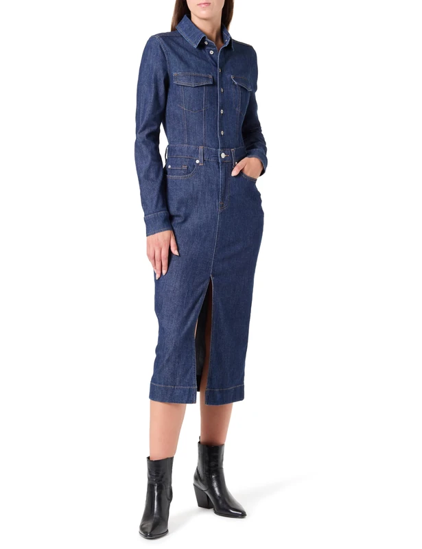 7 For All Mankind Women's L/S Maxi Dress Halona Casual, Dark Blue, XS
