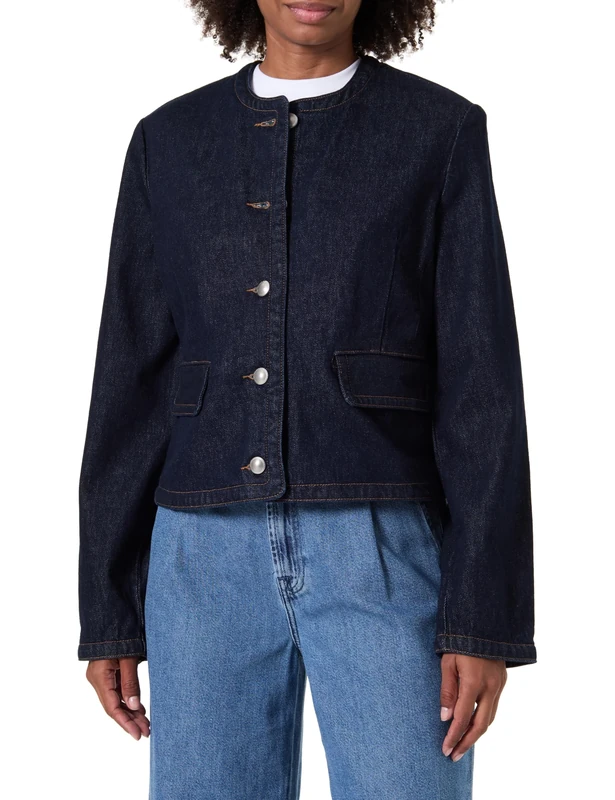 7 For All Mankind Women's Lady Jacket Smoove with Exposed Buttons Denim, Dark Blue, L