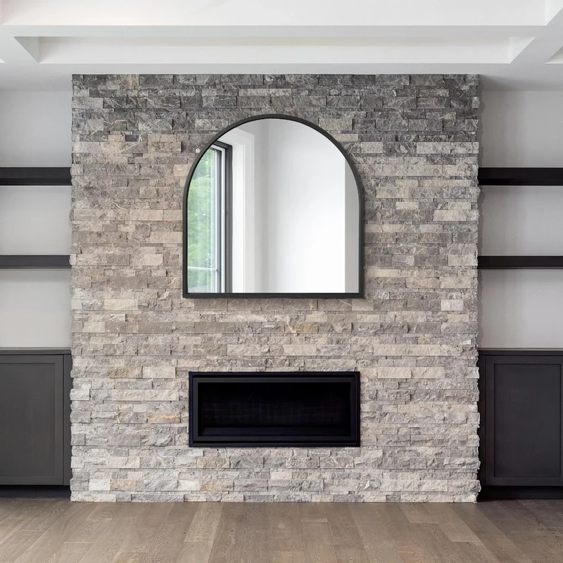 MirrorOutlet Arched Modern Black Large Arched Metal Modern Wall Mirror: 100 x 100cm - Suitable for Bedroom, Living Room, Dressing Room, and Living spaces.