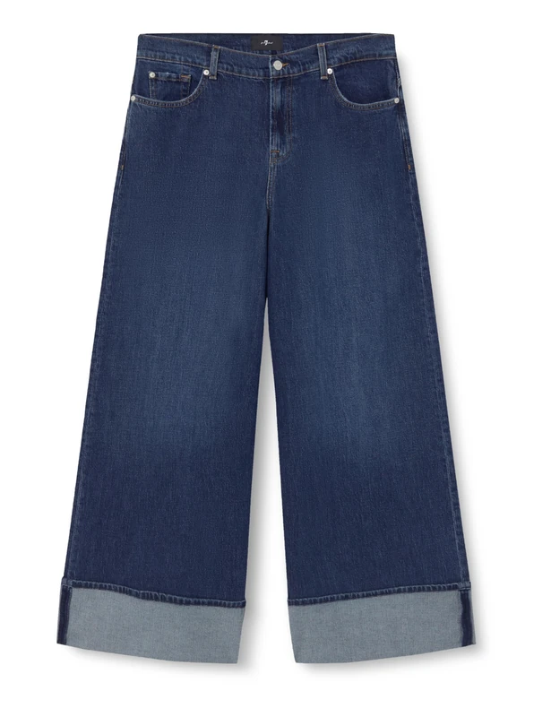 7 For All Mankind Women's Marie Leg Radar with Wide Cuff Jeans, Dark Blue, 31 W