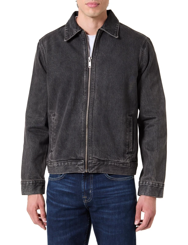 7 For All Mankind Men's Harrington Jacket Caviar Denim, Black, XL