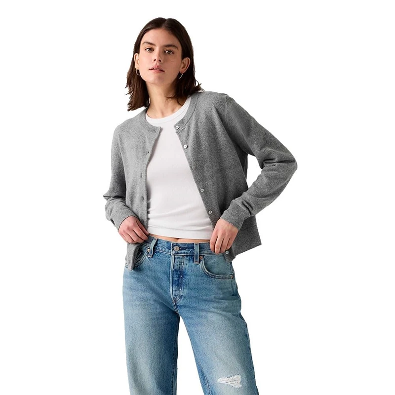 Levi's Tara Super Soft Crewneck Cardi Cardigan Sweater for Women, Dark Heather Grey Br, L