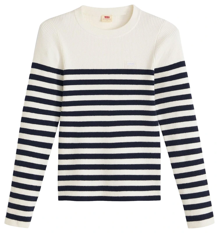 Levi's Rib Crew Sweater Adrienne Stripe Egret S, Adrienne Stripe Egre, XS