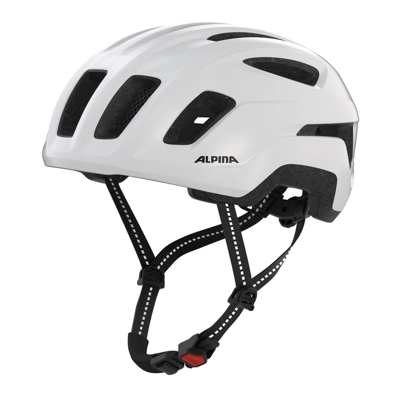 ALPINA PARANUS URBAN – Bike helmet with LED rear light, lightweight Hi-EPS inner shell, large ventilation, individually adjustable, and integrated insect net - white gloss - 52-56