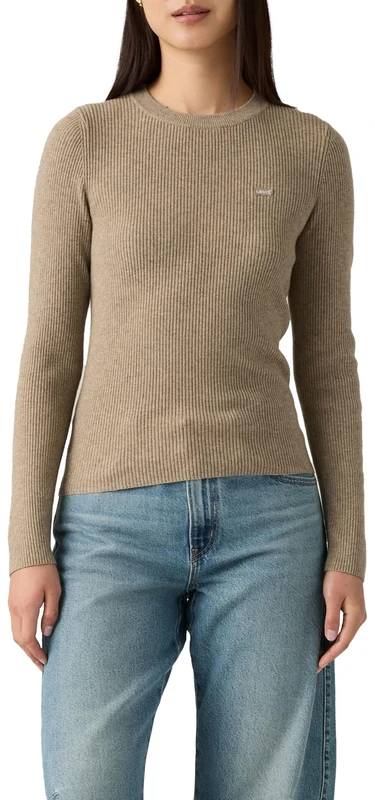 Levi's Women's Rib Crew Sweater Pullover, Taupe Gray Heather B, XS