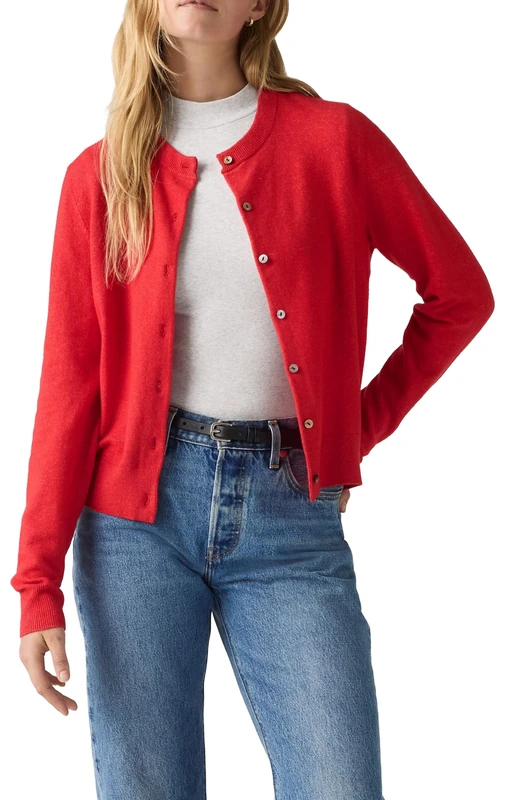 Levi's Tara Super Soft Crewneck Cardi Cardigan Sweater for Women, Red Colour., M