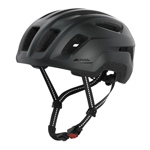ALPINA PARANUS URBAN – Bike helmet with LED rear light, lightweight Hi-EPS inner shell, large ventilation, individually adjustable, and integrated insect net - black matt - 52-56