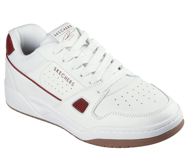 Skechers Men's Koopa Harry Kane Court Sneaker, White Leather, Suede/Mesh/Burgundy Trim, 12 UK