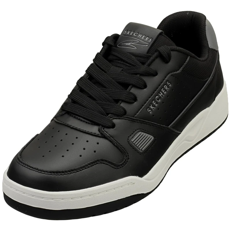 Skechers Men's Koopa Harry Kane Court Sneaker, Black Leather, Suede/Mesh/Gray Trim, 7.5 UK