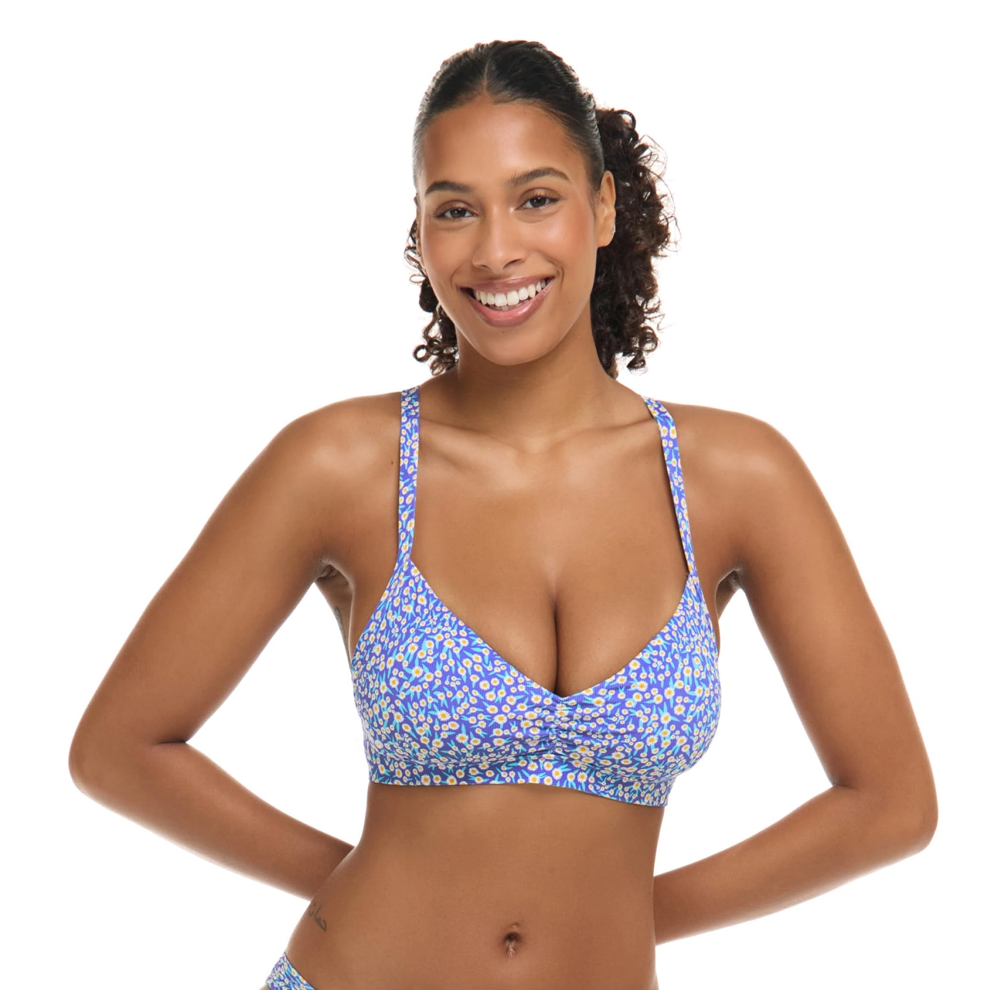 Body Glove Women's Drew D, Dd, E, F Cup Bikini Top Swimsuit with Adjustable 2-Way Back Detail, Bellium Ditsy Floral, E