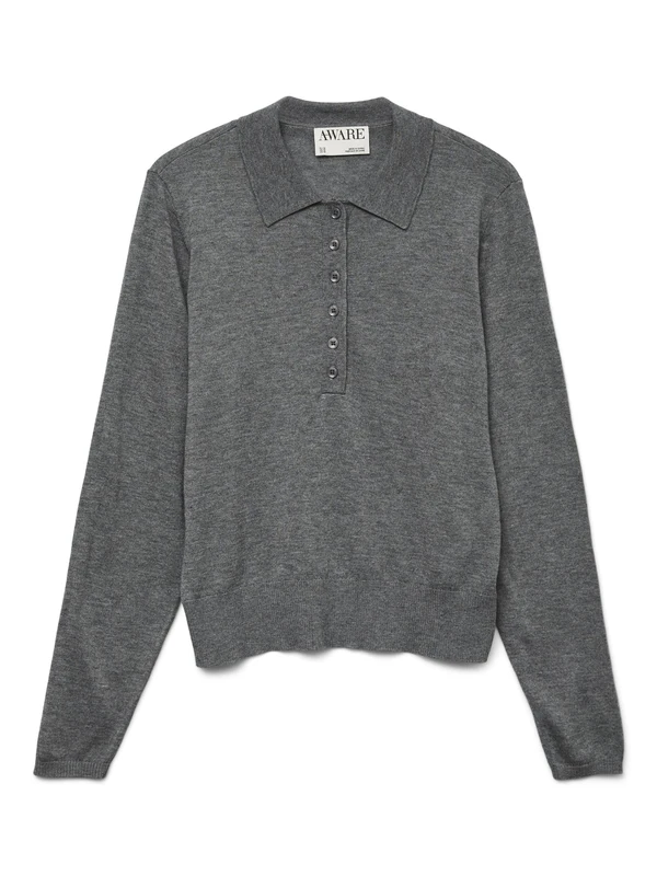 VERO MODA Awsikita LS O-Neck Polo Knit Noos, Medium Grey Melange, XL