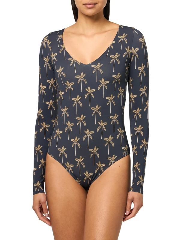 Body Glove Women's Long Sleeve Paddle One Piece Swimsuit with UPF 50, Cayman Palm Print, S
