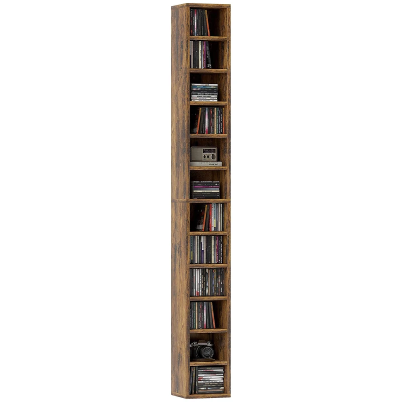 HOMCOM 204 CD Storage Unit, Storage Tower with 12 Cubes, 175cm Tall Bookcase for Living Room, Home Office, Study Room, Rustic Brown