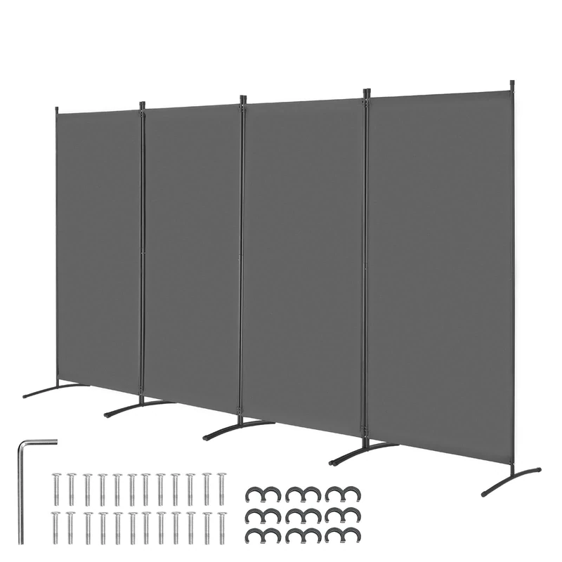 VEVOR Room Divider, 4 Panels Room Divider, Folding Privacy Screen and Portable Partition Divider for Room Separation, Freestanding Room Partitions for Office, Bedroom, Study, Grey