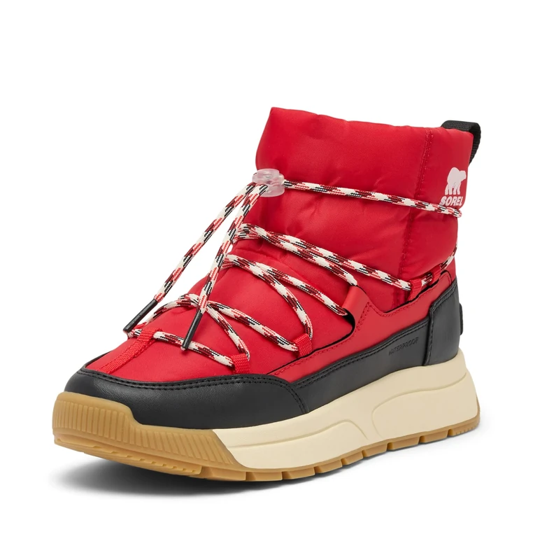 Sorel Women's Whitney 3 Slip-On Waterproof, Casual Waterproof Winter Boots, Bright Red, Black, 8