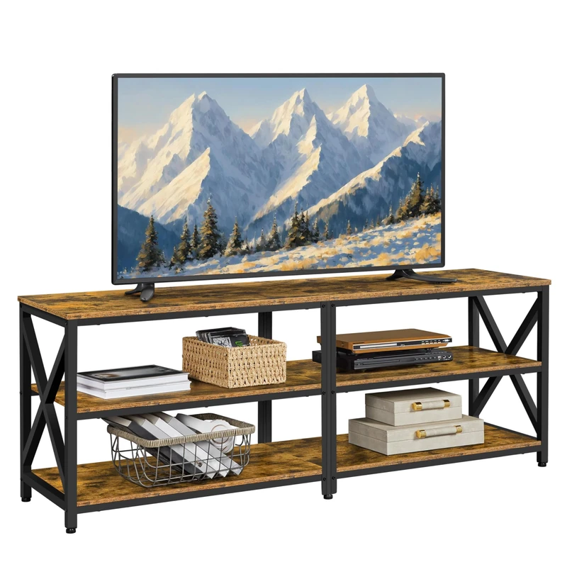 Yaheetech TV Stand for TVs up to 70 Inch, TV Unit with Open Storage Shelves, TV Cabinet for Living Room, Bedroom, Length 160 cm, Rustic Brown