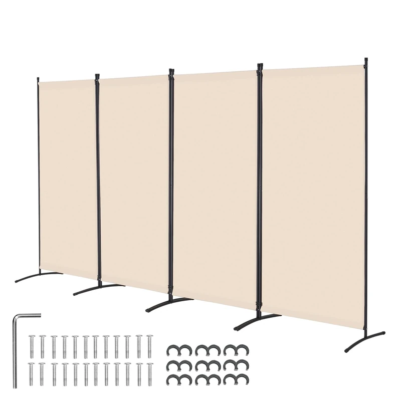 VEVOR Room Divider, 4 Panels Room Divider, Folding Privacy Screen and Portable Partition Divider for Room Separation, Freestanding Room Partitions for Office, Bedroom, Study, Beige