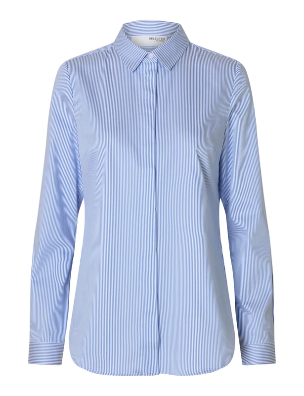 SELECTED FEMME Female Striped Shirt Fitted, Bright White, 8