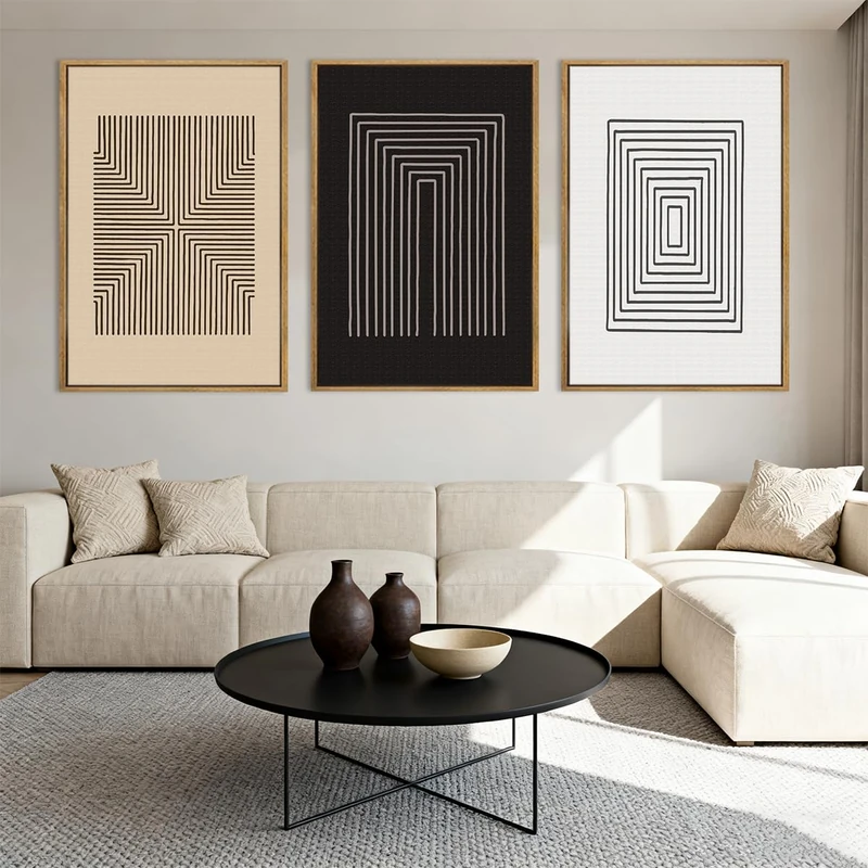 Anyzal Modern Minimalist Line Wall Art Set of 3 Framed Brown and Black Illustration Wall Decor Boho Textured Art Painting for Living Room, Bedroom, Office 16x24 Inch