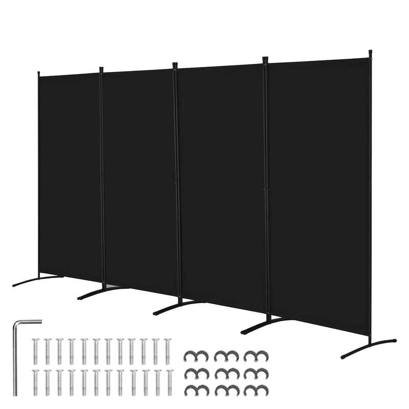 VEVOR Room Divider, 4 Panels Room Divider, Folding Privacy Screen and Portable Partition Divider for Room Separation, Freestanding Room Partitions for Office, Bedroom, Study, Black