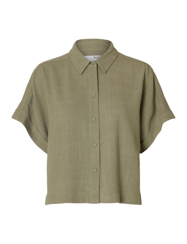 SELECTED FEMME Slfviva Ss Cropped Sun Shirt Noos, Vetiver, 14