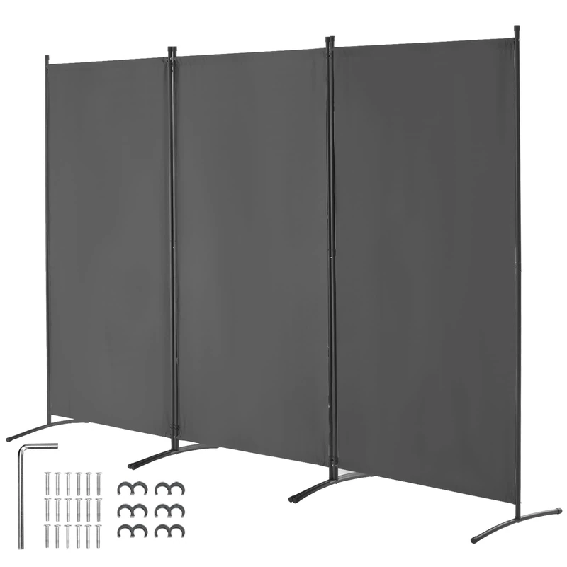 VEVOR Room Divider, 3 Panels Room Divider, Folding Privacy Screen and Portable Partition Divider for Room Separation, Freestanding Room Partitions for Office, Bedroom, Study, Grey