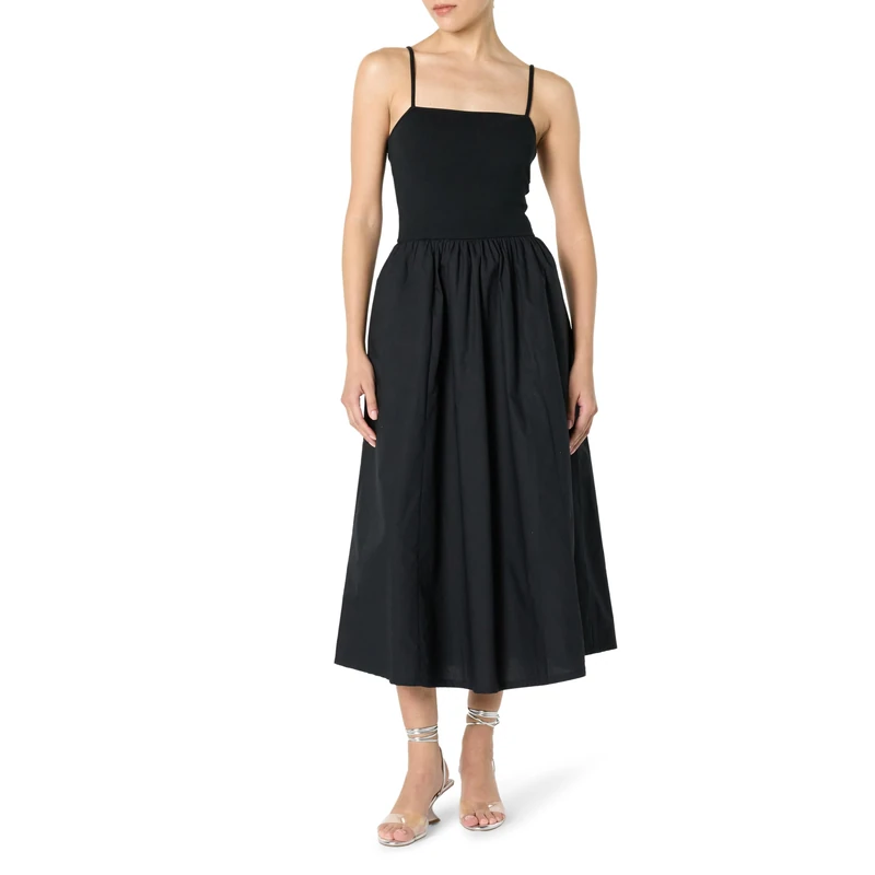 The Drop Robyn Mixed Media Spaghetti Strap Midi Dress, Black, M