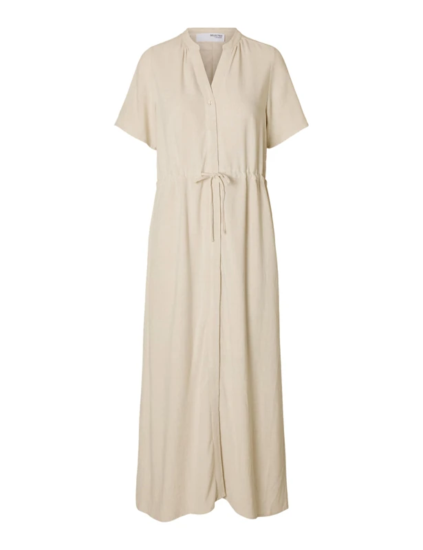 SELECTED FEMME Slfviva Damina Ss Ankle Sun Dress Noos, Sandshell, 16