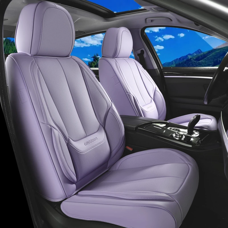 Coverado Car Seat Covers - Front Seats, Waterproof, Nappa Leather, Purple, Universal Fit