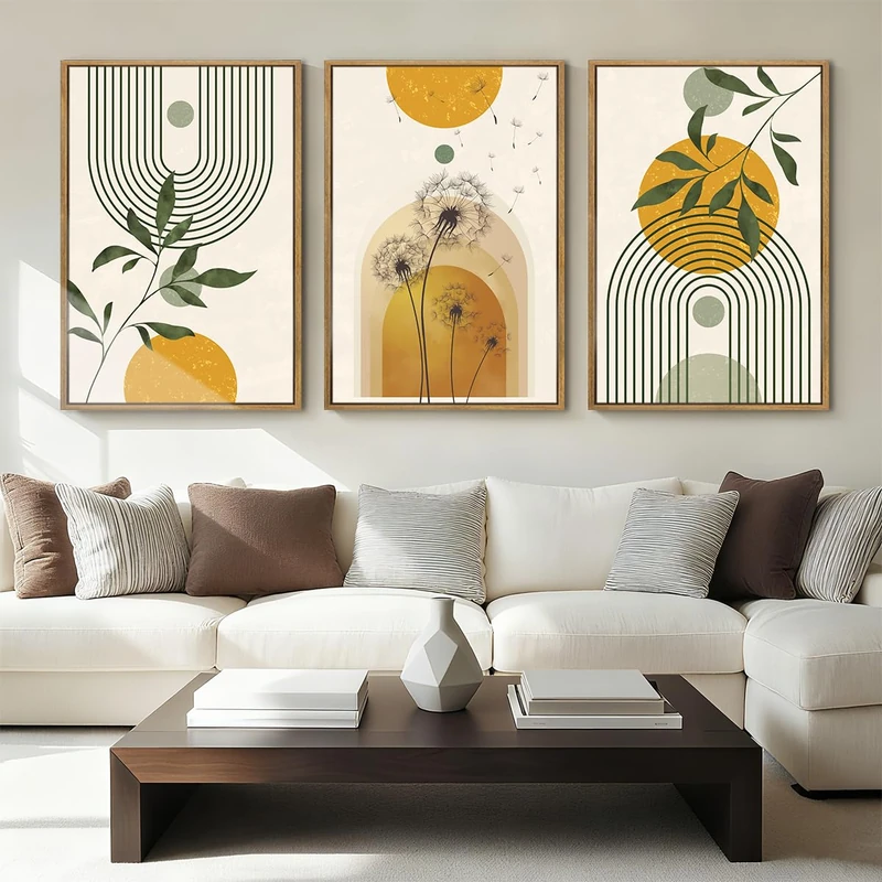 ANHUIB Boho Minimalist Canvas Wall Art 16x24 Inch Dandelion Plant Wall Decor Modern Geometric Artwork Abstract Line Botanical Painting Set if 3 for Living Room Bedroom Dining Room