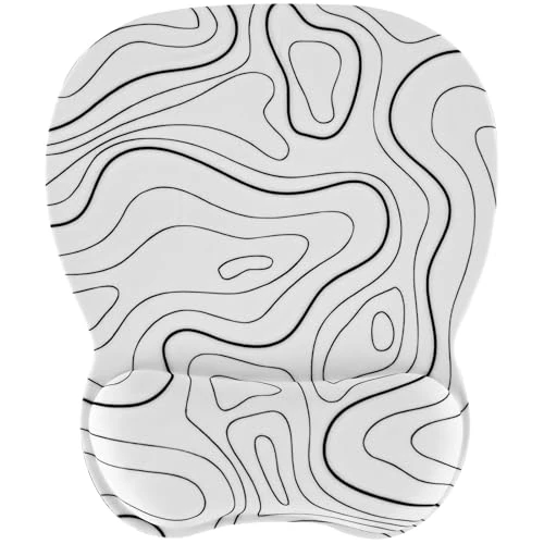 EooCoo Mouse Pad Ergonomic Gaming Desktop Mouse Mat with Wrist Support Gel Wrist Rest for Home and Office Laptop Memory Foam Silicone Base Washable Stain Resistant Durable White Strip US Pad- Wave