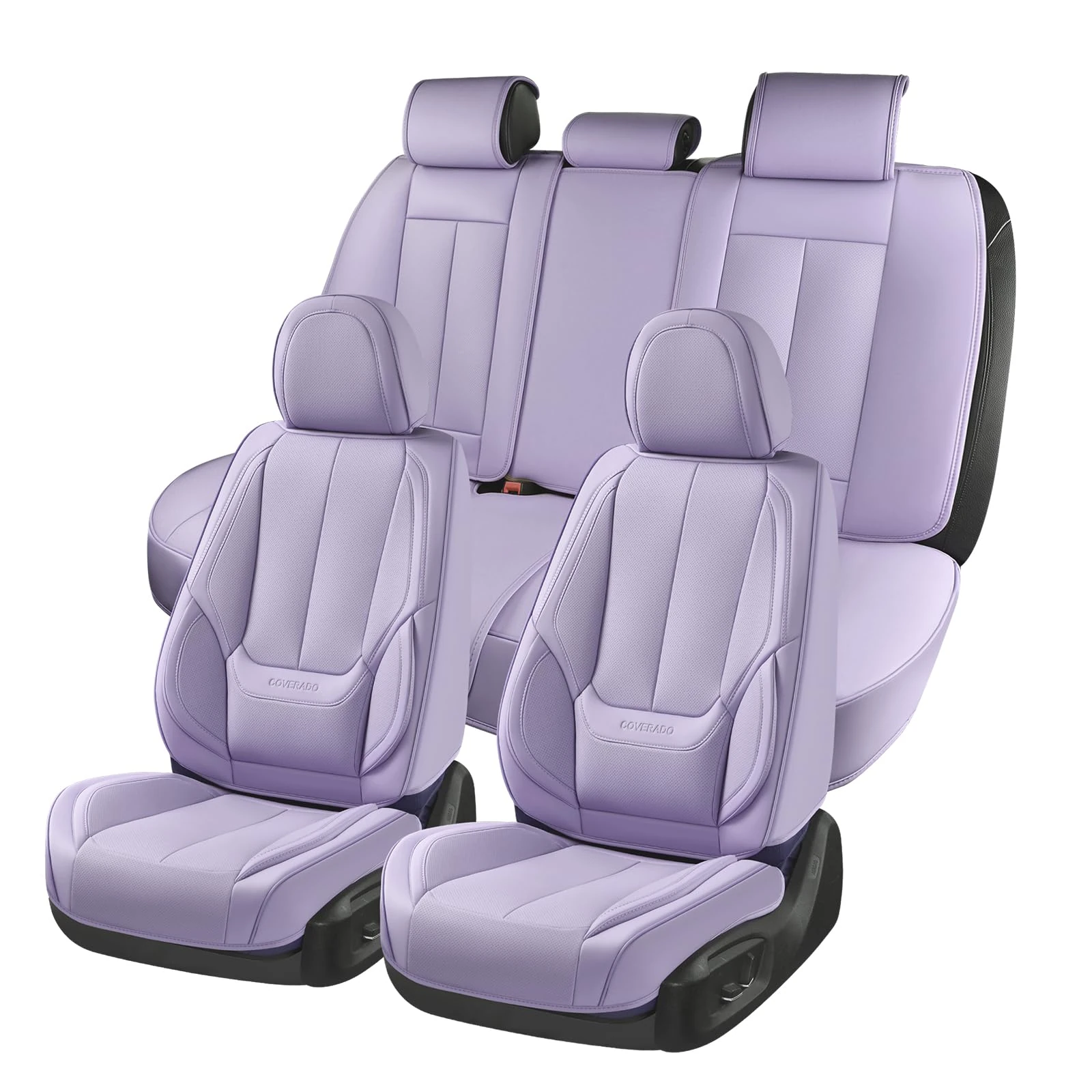 Coverado Car Seat Covers Full Set, Seat Covers for Cars, Car Seat Covers Front Seats and Back Car Seat Protector Waterproof, Leather Car Seat Cushion Universal Fit for Most Cars Purple