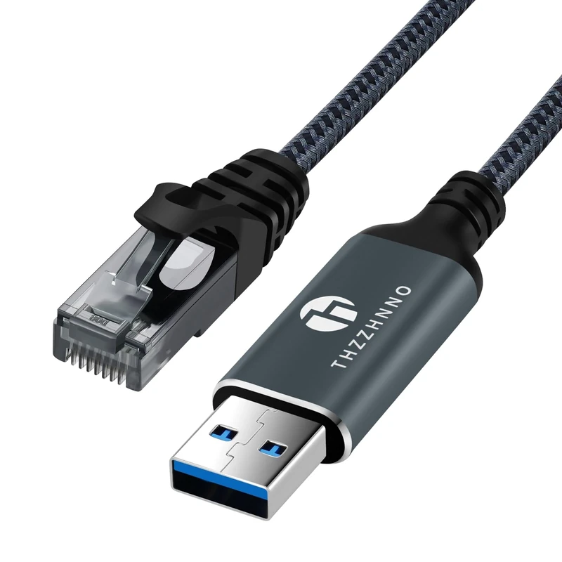 Thzzhnno USB to Ethernet Adapter 3M, USB 3.0 A to RJ45 Male Cable Directly Connected Gigabit LAN Network, Compatible with Laptop, PC, MacBook, Switch, Windows, macOS, Linux
