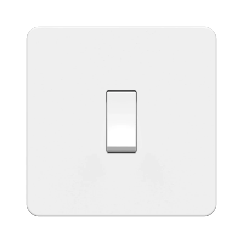 LIDER 1-Gang Screwless Light Switch, 1-Way/2-Way, UKCA Certified, Screwless Plastic Faceplate, Thermoplastic, Round Edges, 16A, Glossy Finish, White