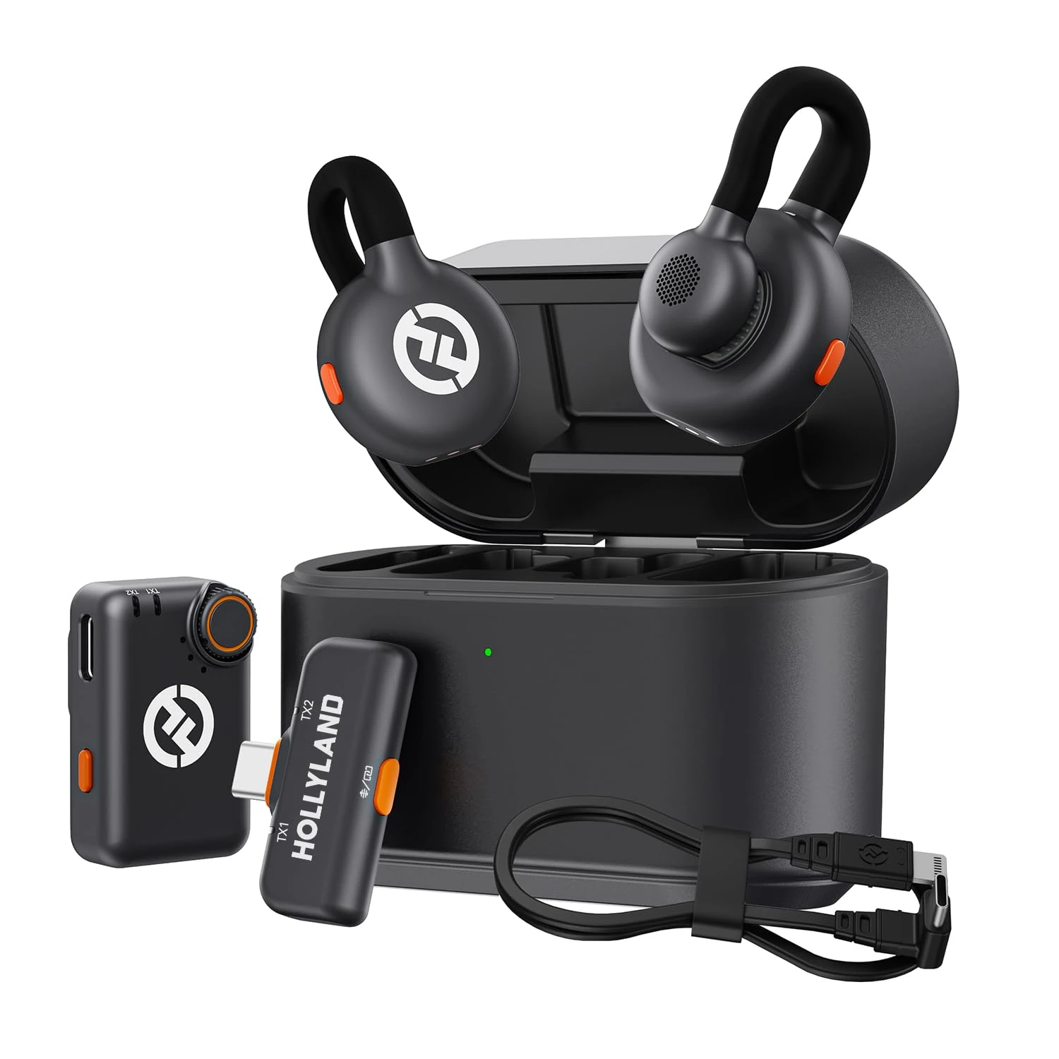 Hollyland Lark M2S Wireless Lavalier Microphone for Camera, iPhone, Android, 300m Range, Titanium Clip, Noise Cancelling, 30h Duration, Lapel Mic for Livestream Vlog (2TX+2RX+1 Cable for Lightning)