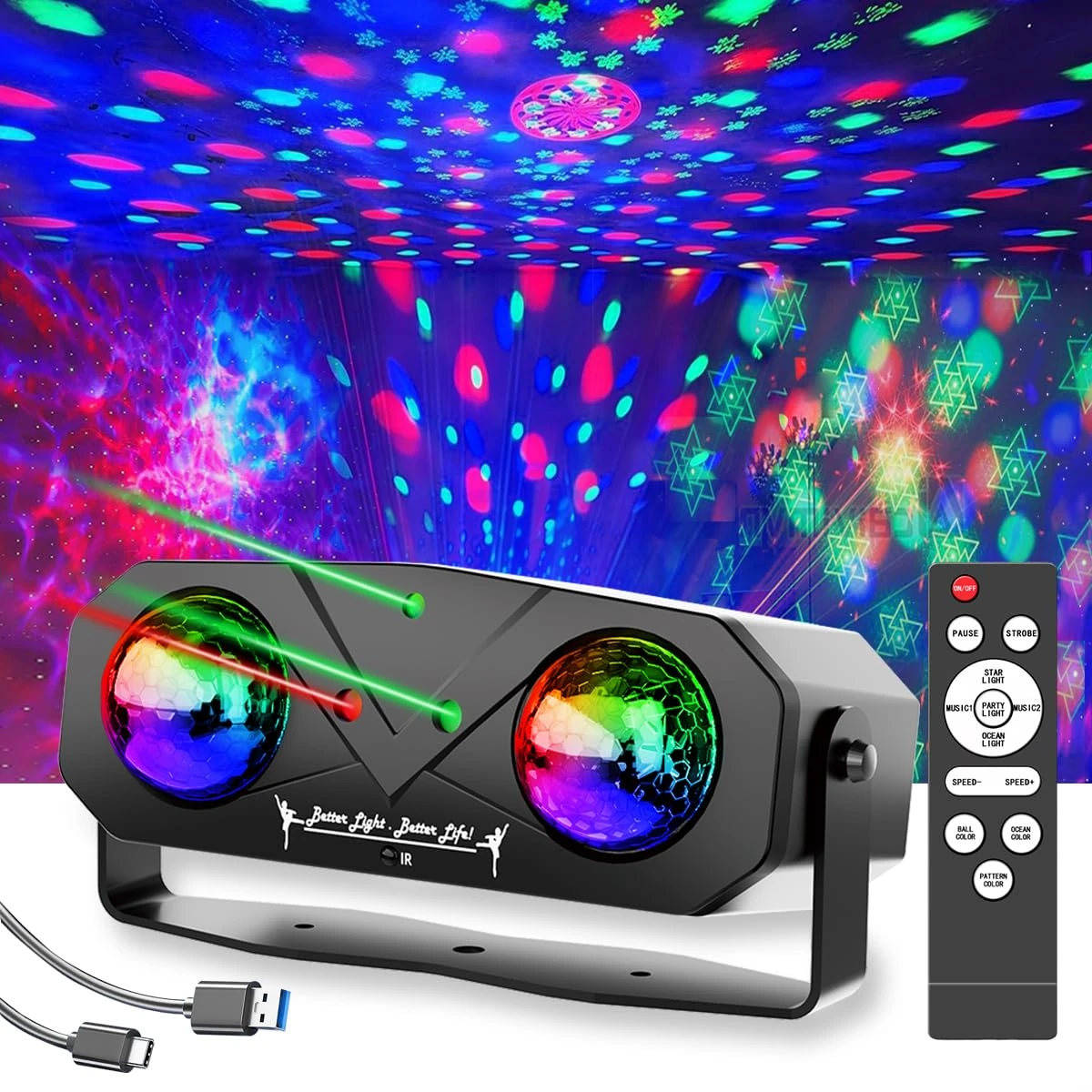 Disco Lights,Disco Ball Party Light Indoor Disco Sound Activated with Star Projection,Ocean Lamps,Pattern Show for DJ KTV Club Christmas Festival Gifts