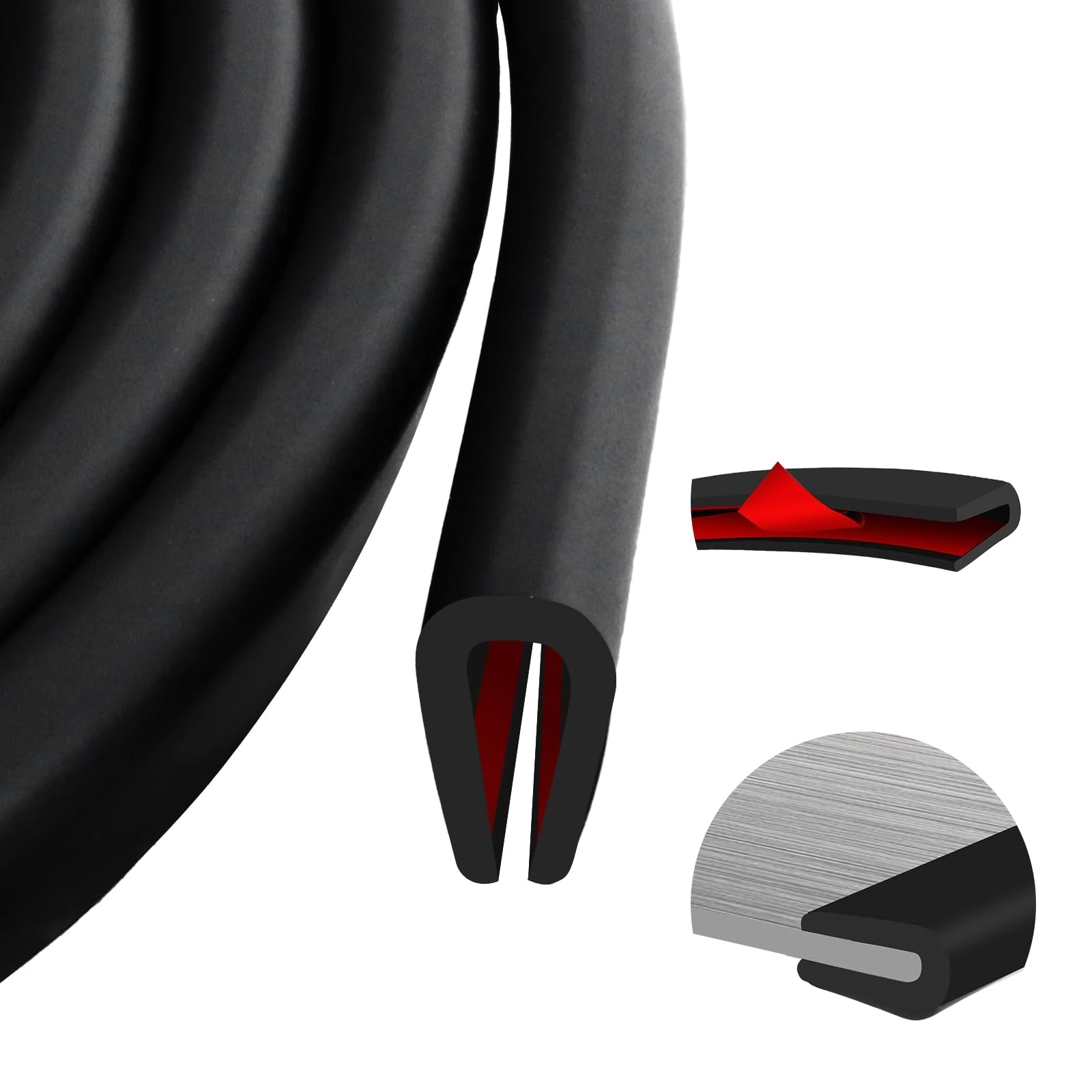 Rubber Edging Trim Self Adhesive U Shaped Rubber Sealing Strip Black Car Door Edge Protector Strip for Door Trim, Windows, Metal Panels, Glass Panels (6m, 6.4mm)