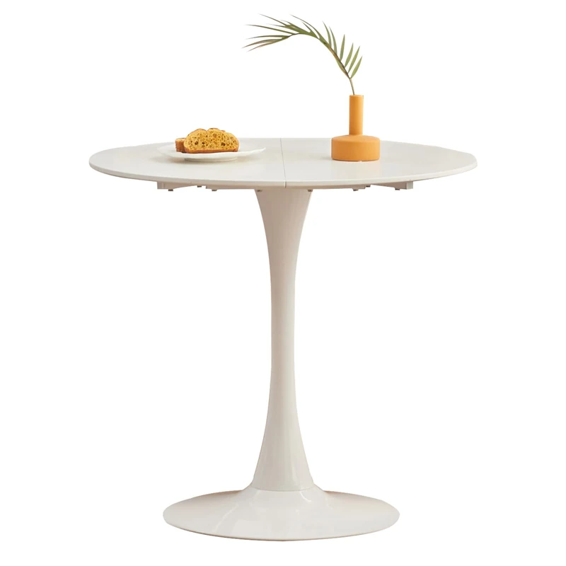 GrandCA HOME 80 cm White Modern Round Dining Table 80 cm Suitable for 2-4 People Suitable for Kitchen Living Room Dining Room White