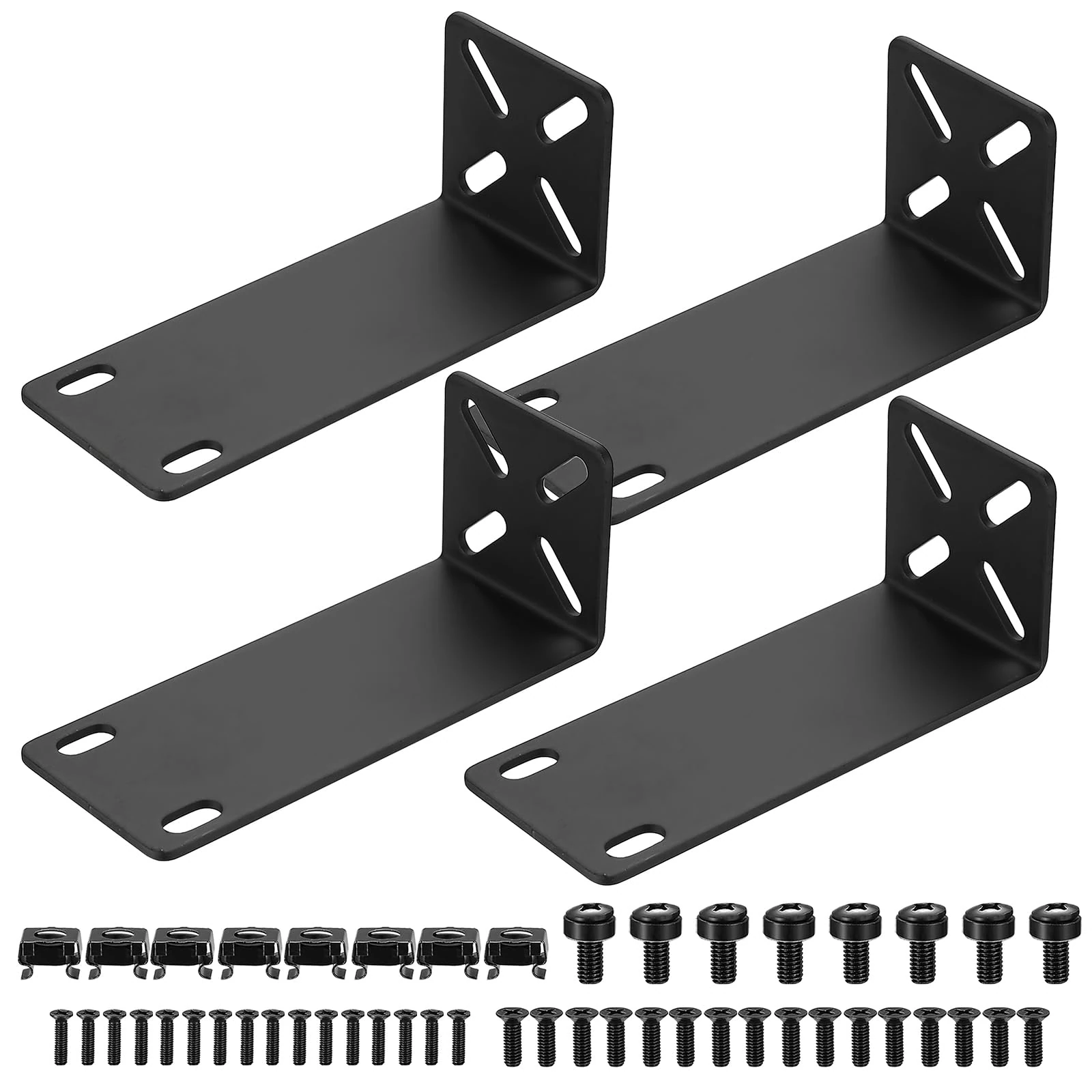 Rack Mount Kit, 19 Inch Universal Adjustable Rack Ears, Black Switch Mount Brackets Compatible with Netgear TRENDnet Cisco D-Link HP, Adjustable Hole Distance 14-29mm (1.77 x 4.25 inch)