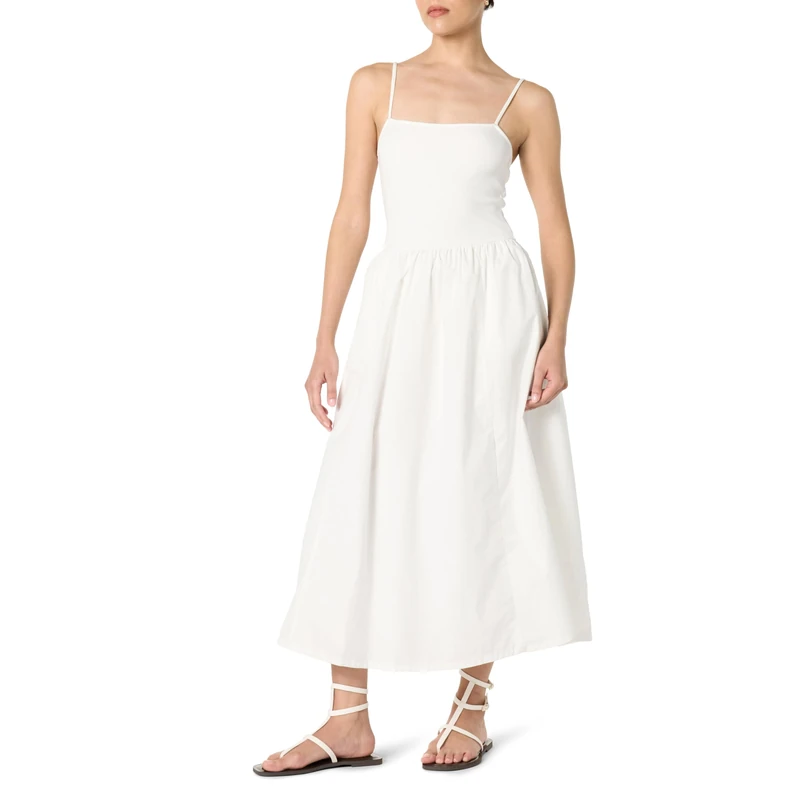 The Drop Robyn Mixed Media Spaghetti Strap Midi Dress, White, XXL Plus