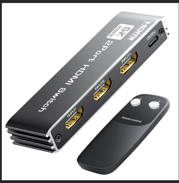 avedio links HDMI Switch 4K 120Hz, 8K HDMI 2.1 Switch Splitter 2 in 1 Out, Aluminum Alloy Bi-Directional Switcher Support Ultra HD 8K@60Hz 4K@144Hz Compatible with PS5, Xbox,Fire Stick (Light Black)