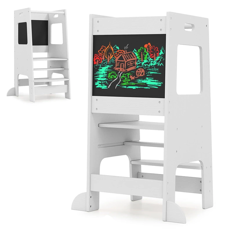 GYMAX Kids Step Stool, Toddler Kitchen Helper Stand Baby Tower (White)
