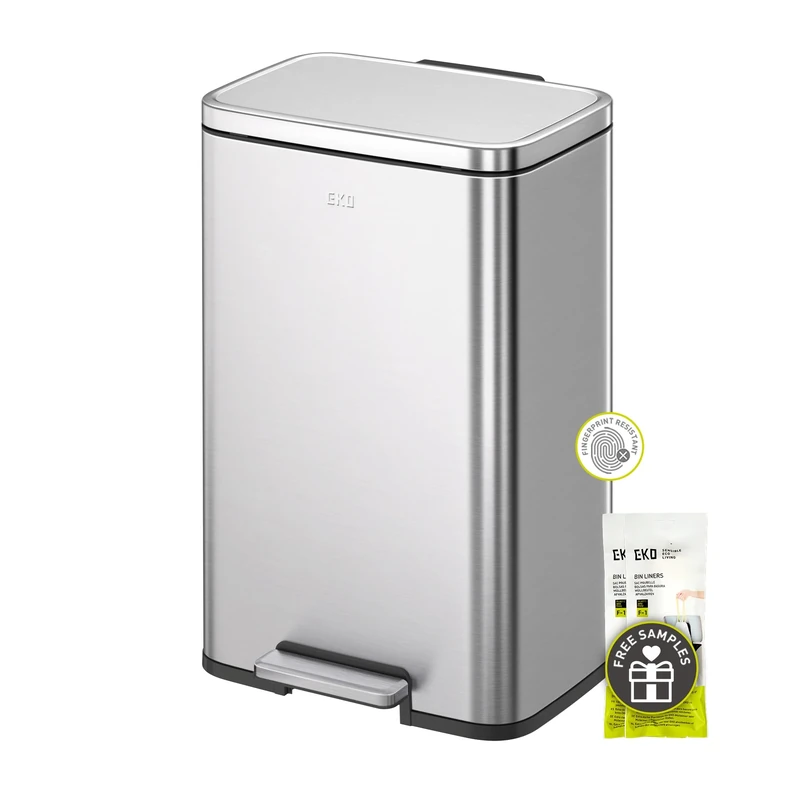 EKO Madison Brushed Stainless 25L+20L Dual Compartment Step Trash Can with Inner Liner, Recycling Bin, Soft-Close Lid, Fingerprint-Resistant Finish, and Durable Stainless Steel for Home and Office
