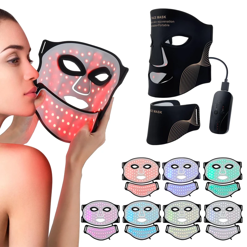 LIARTY Light Therapy Mask - 210 LEDs, 7 Colors, Neck Light - Black
