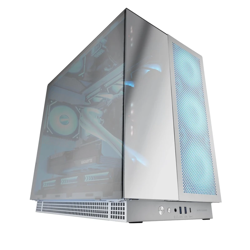 Mars Gaming MC-NOVA3, Custom Gaming Case XXL E-ATX, Triple Continuous Chrome Glass Without Frame, Full Liquid Cooling Support, Aerospace Aluminum 2mm, Dual Chamber PC Tower, USB-C, White