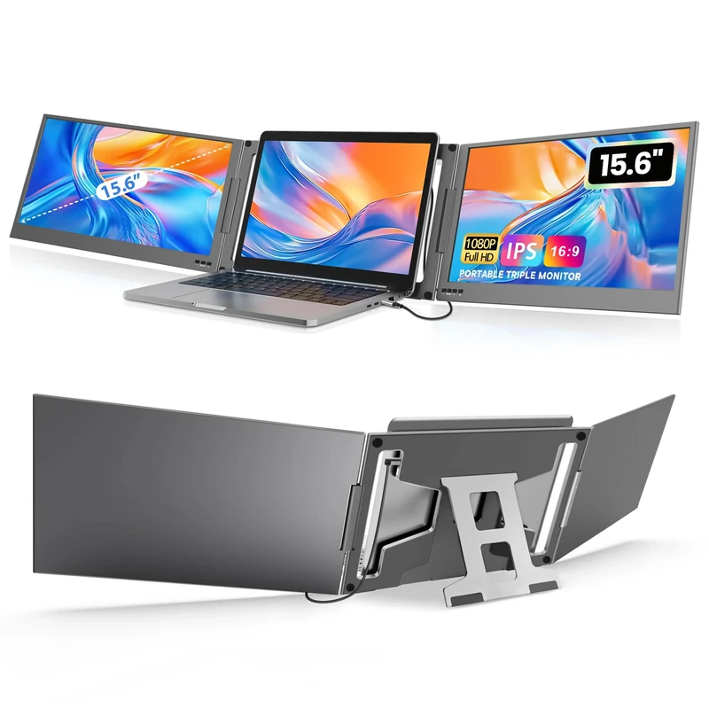 KPKUE 15.6" FHD One-Cable Triple Screen Extender for 12-16" Laptops