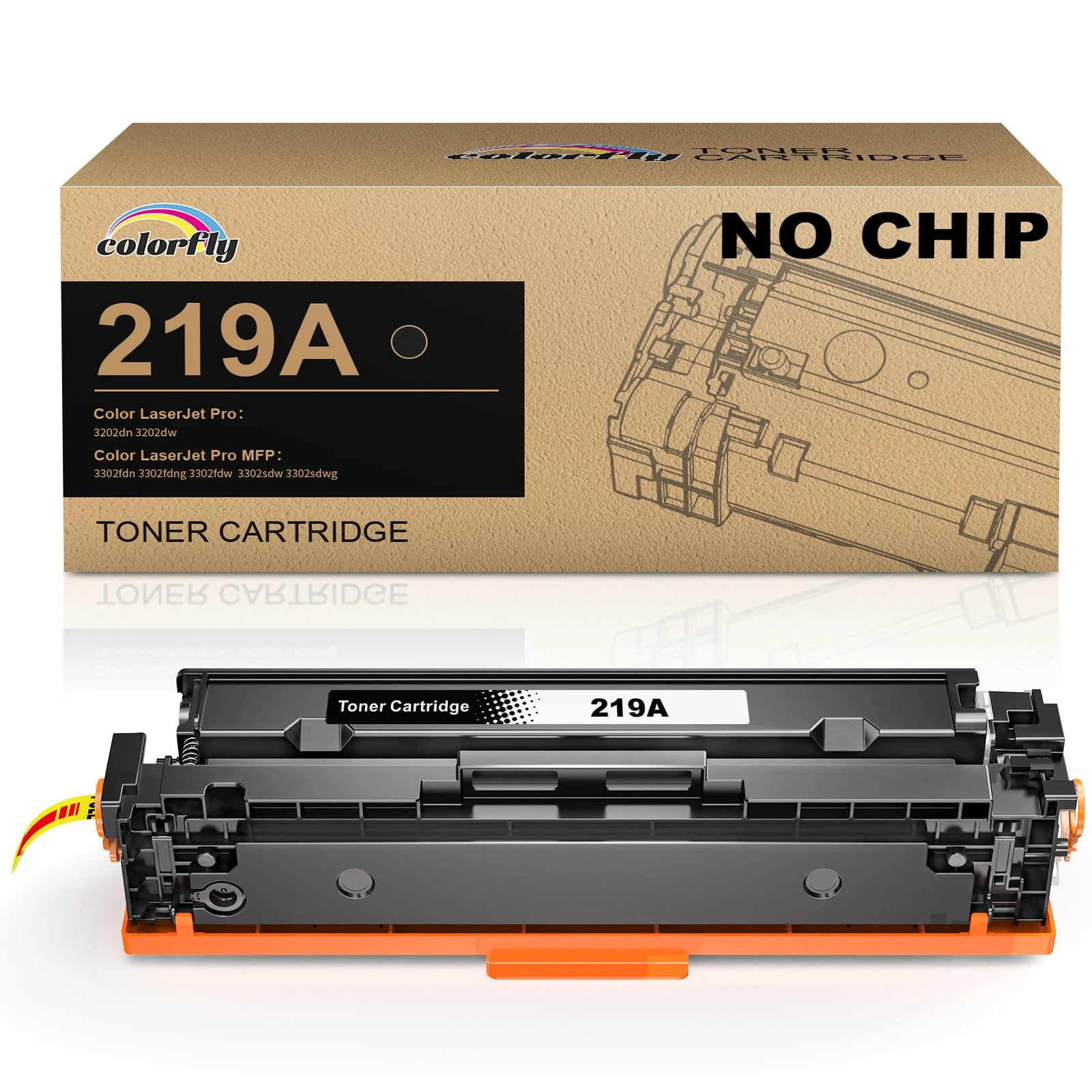 colorfly 219A Toner Cartridge Compatible for W2190A W2190X as Replacement with Color LaserJet Pro 3202dn 3202dw MFP 3302fdn 3302fdng 3302fdw 3302sdw 3302sdwg (NO CHIP)